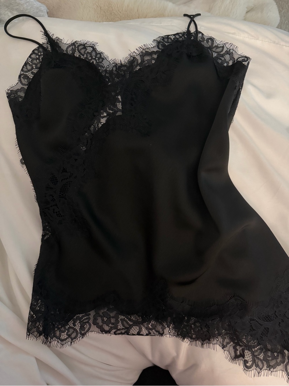 Zara Black Satin Lace-Trim Slip Camisole